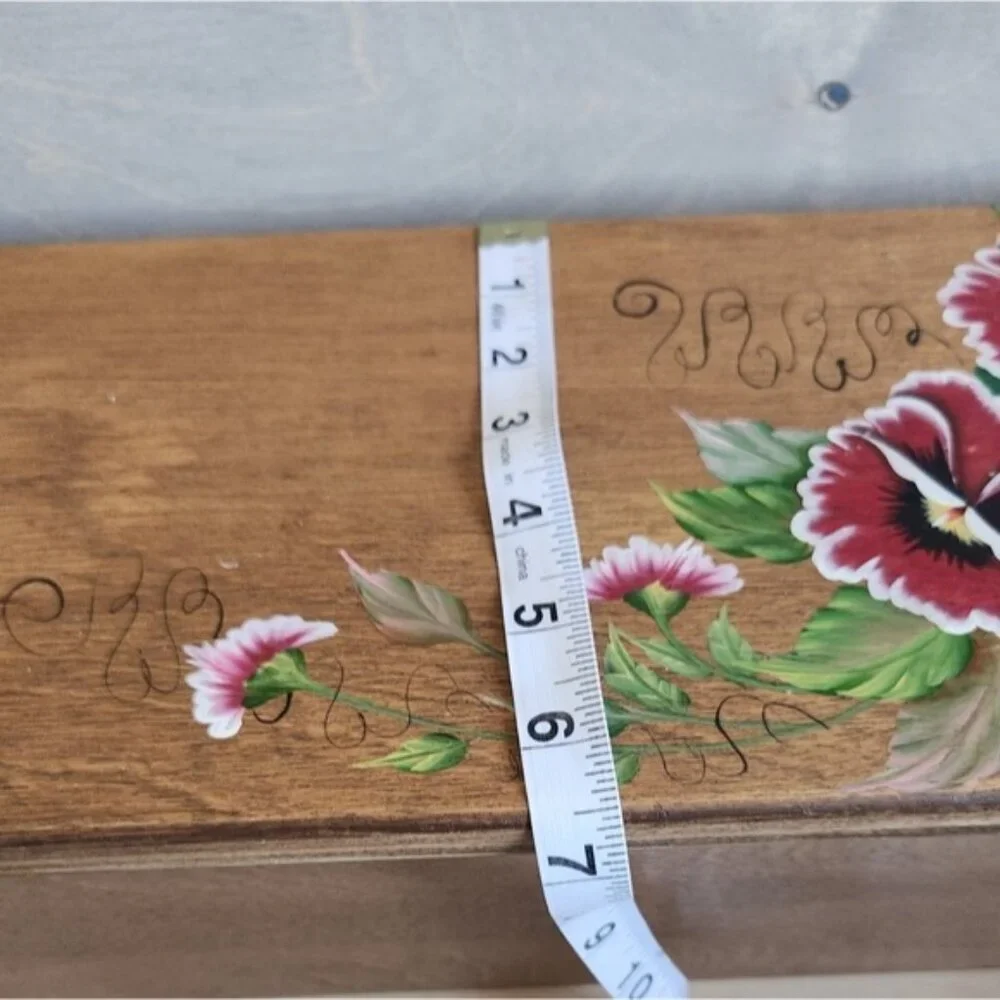 Divided Hand-Painted Wooden Box‎ with Floral Design, Tea/herbs/office/seeds Etc